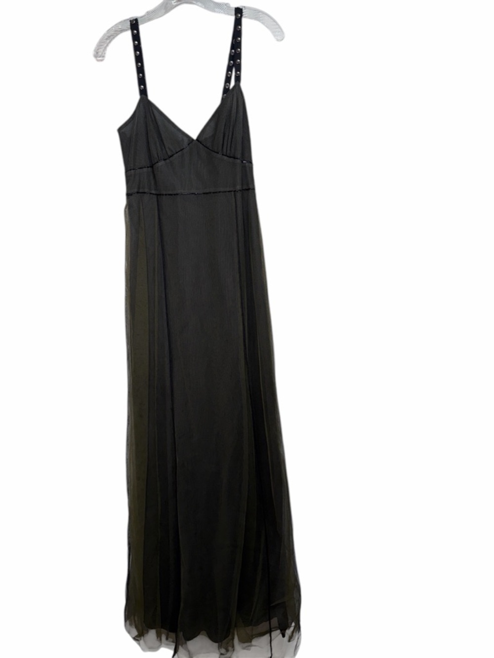 Vera Wang Olive Green Maxi Dress with Studded Black Straps size 6 polyester/silk - Picture 2 of 13